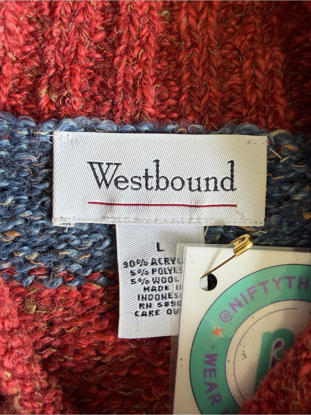 Westbound Red and Gray Striped Women's Sweater - Picture 3 of 3